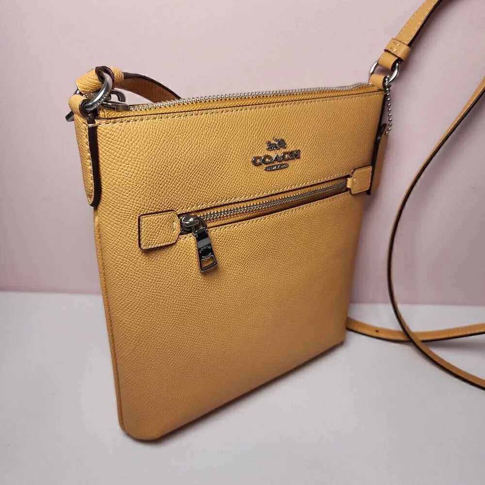 NWT Coach CE871 Rowan Mini Honeycomb Yellow Crossgrain File Crossbody Bag